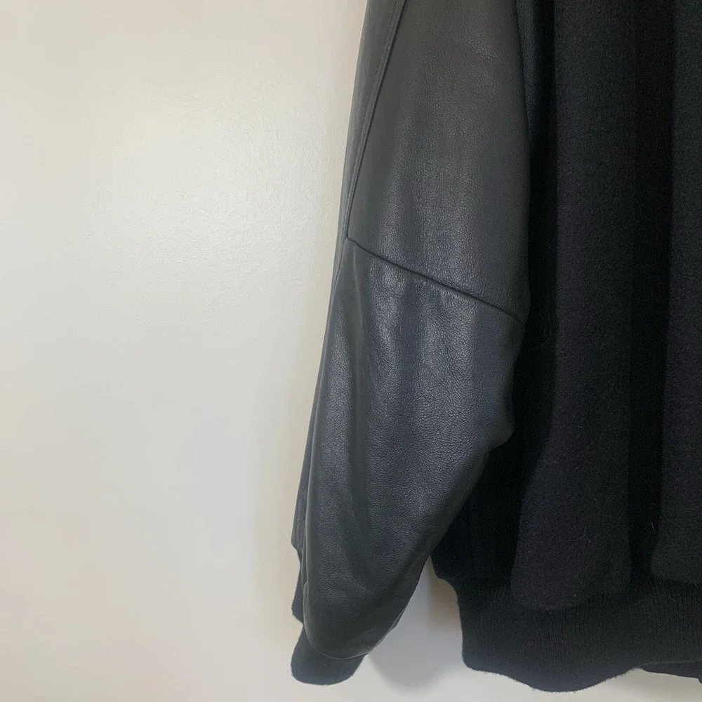Vintage Mens Delphi Racing Varsity Jacket 2XL‎ Black Embroidered Leather Sleeves